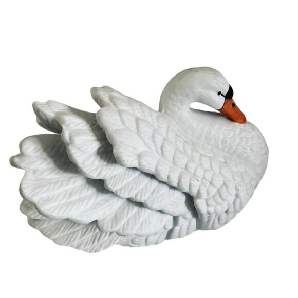 Swan Figurine Royal Heritage Porcelain Sculpture Goose Geese White 5 1/2" - Picture 1 of 5